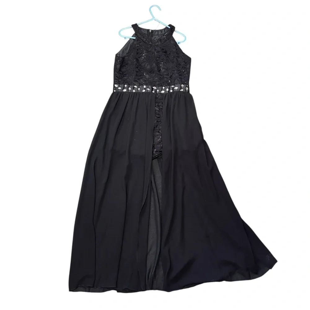 Iefiel - Girls Black Dressy Beaded Romper Sz 10